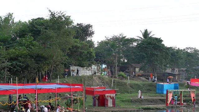 Raiganj West Bengal India 10.19.2023 video of Chathth Puja in the river bank of West bengal