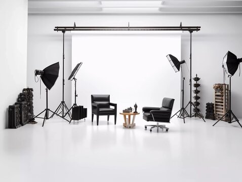 modern photo studio with professional white background. generative ai