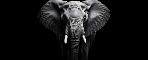 It is descriptive and engaging, highlighting the image's striking black and white contrast and the elephant's majestic presence.