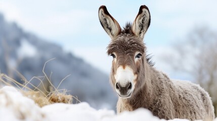 Obraz premium Portrait of a Donkey against white background with space for text, AI generated, background image