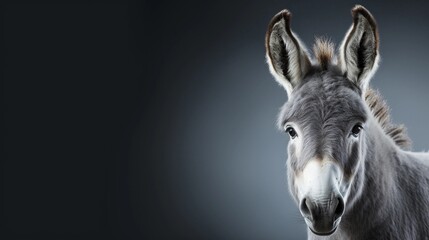 Portrait of a Donkey against white background with space for text, AI generated, background image