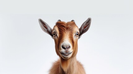 Fototapeta premium Portrait of a Goat against white background with space for text, AI generated, background image
