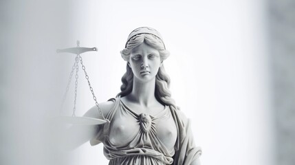 portrait of the statue of the goddess of justice on a white background, AI generated, background image - obrazy, fototapety, plakaty