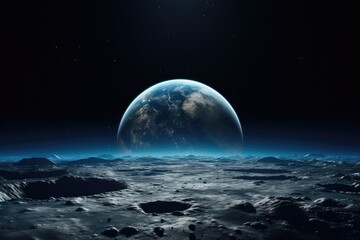 Fototapeta na wymiar Earth rising over the lunar surface.