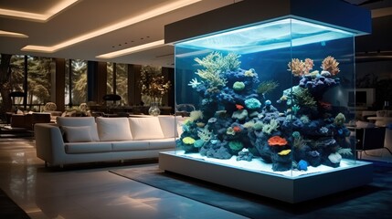 Large aquarium in luxury home, Freshwater Aquarium.