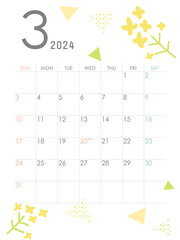 2024年3月の書き込み式カレンダー