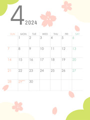 2024年4月の書き込み式カレンダー