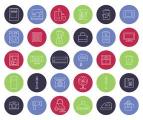 Round household appliances vector icons set