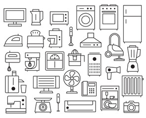 Household appliances outline vector icons set 1