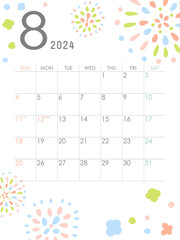 2024年8月の書き込み式カレンダー