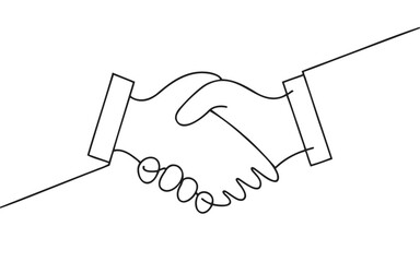 Two individuals agree and shake hands in a straight line. Illustration in vector form