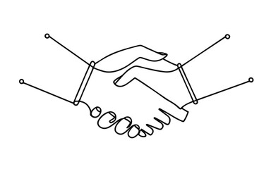 Two individuals agree and shake hands in a straight line. Illustration in vector form