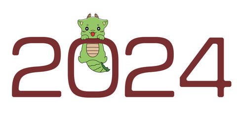 2024年の数字と龍の年賀向けのイラスト素材