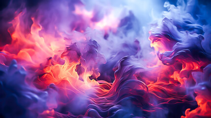 Abstract futuristic background depicting swirls of red and blue smoke intertwining in vibrant display that captures the essence of passion and tranquility. Ideal for creating evocative backdrop - obrazy, fototapety, plakaty