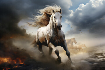 Obraz na płótnie Canvas white horse in the dark