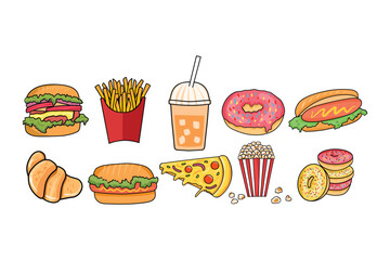 Fast food cartoon illustration collection