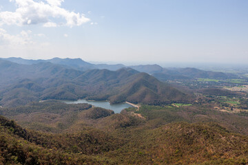 Beautiful view from the slope of Doi Nang Mo mountain near Chiang Mai, Northern Thailand.