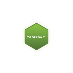 Potassium symbol label vector, hexagon shape with text, Suitable for health product packaging.