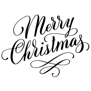 Merry Christmas brush script calligraphy isolated on white background. Type vector illustration.