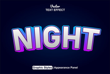 night text effect with blue color graphic style editable.