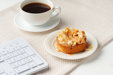 Close up of tartlet with almond petals