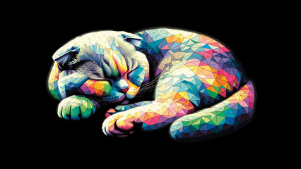 カラフルなポリゴンで描かれた猫のスコティッシュフォールド。パターン10