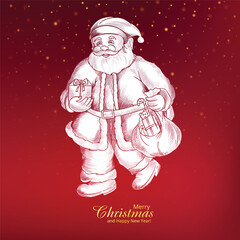 Merry christmas and happy new year greeting card with santa claus winter background