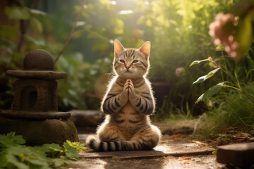 Close-up view of cat in meditation pose