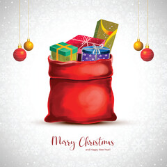 Merry christmas and happy new year greeting card with gifts background