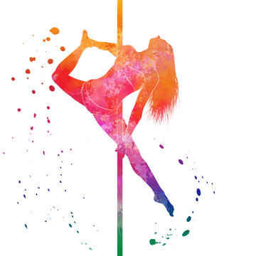 A girl dances on a pole. Gymnastics. Vector illustration. Sketch for creativity.