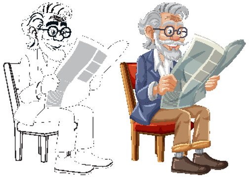 Vintage Chair: Old Grandfather Reading Newspaper