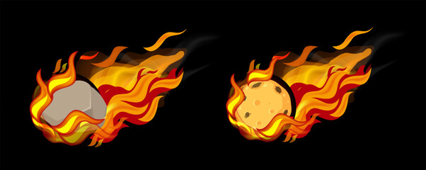 Flaming Comets, Asteroids, and Meteors in Vector Illustration © brgfx