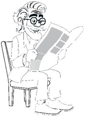 Vintage Grandfather Reading Newspaper in Vintage Chair