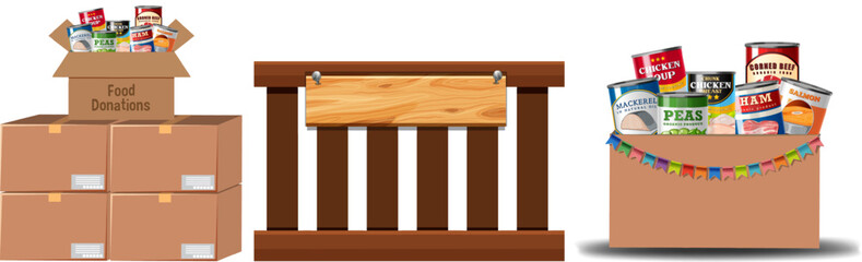 Set of Boxes Containing Tin Canned Food