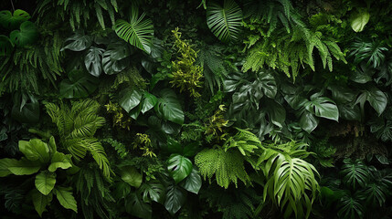 variety of beautiful green fresh tropical lush foliage