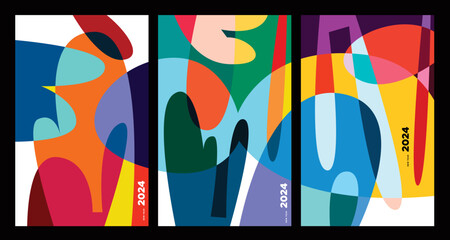 New Year 2024 Colorful Abstract Geometric and Fluid for Poster and Banner Greeting Card