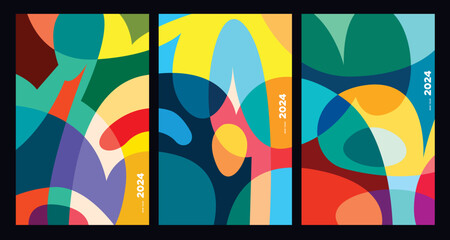 New Year 2024 Colorful Abstract Geometric and Fluid for Poster and Banner Greeting Card