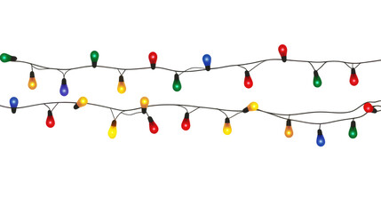 Christmas Holiday Garland with Colorful Light Bulbs on white or transparent background, png