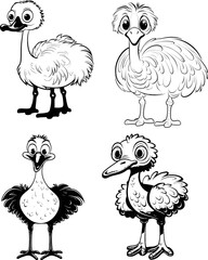 Ostrich animal bird stock, coloring page image