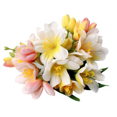 Beautiful freesia flowers on white or transparent background, png