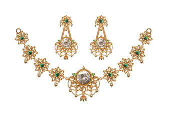 Vintage Pearl Necklace set for indian wedding  - obrazy, fototapety, plakaty