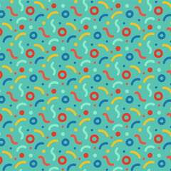 Colorful squiggles doodle seamless pattern. Creative minimalist style art minimalist green background, trendy design with organic scribble shapes. Modern abstract color backdrop