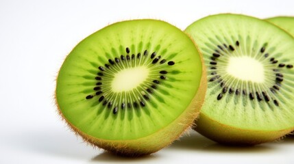 Close-Up Photo of a Kiwi Fruit Slice Against a White Background.