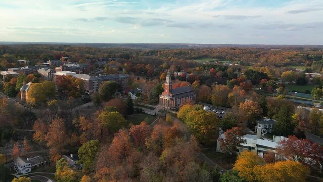 Aerial view of Swasey Chapel at Denison University, Granville, Ohio