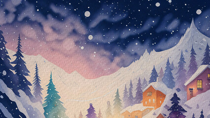 Snowy Village at Night