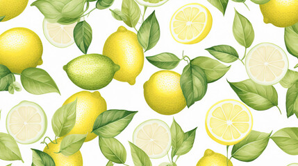 Pattern of citrus fruits, in the style of watercolor drawing
