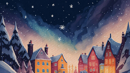 Snowy Village at Night