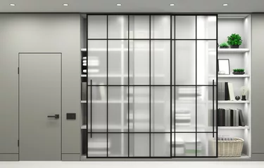 Rolgordijnen Modern loft metal sliding wardrobe doors © denisik11