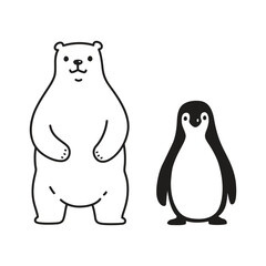 bear polar penguin vector cartoon character icon doodle teddy bird logo illustration - obrazy, fototapety, plakaty