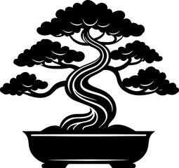 Bonsai silhouette icon. Vector template for tattoo or laser cutting.